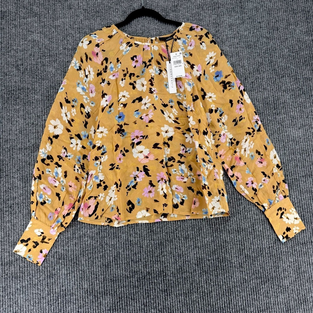 Sanctuary women's floral blouse XXS mustard yellow‎ rayon long sleeve NWT